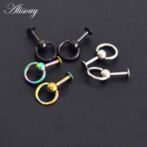 Surgical Steel Lip Piercing - Anodized Labret Stud Ring Cartilage Body Jewelry