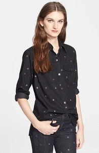NWT Current/Elliott The Perfect Shirt washed black with mini stars Retail $248 - Picture 1 of 7