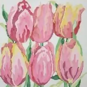 Needlepoint Handpainted Jean Smith Dancing Tulips 14x14 - Picture 1 of 4