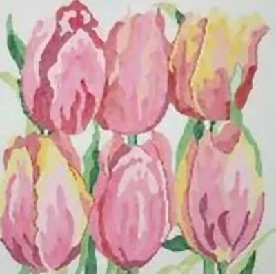 Needlepoint Handpainted Jean Smith Dancing Tulips 14x14 - Image 1 of 4