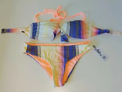 RIP CURL Bikini Set Bandeau NEON Gr. S NEUW Panty Slip + Top gestreift - Bild 1 von 2