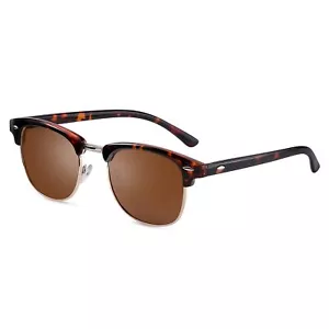 Occhiali da sole polarizzati uomo donna - retrò semi senza montatura marrone tartaruga casual - Foto 1 di 5