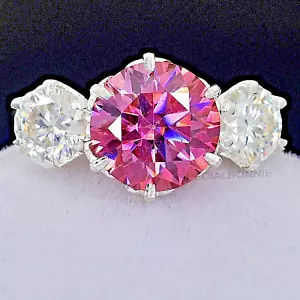 Elegant Certified Pink & White Diamonds Solitaire Band Ring-Great Luster !VIDEO - Picture 1 of 11