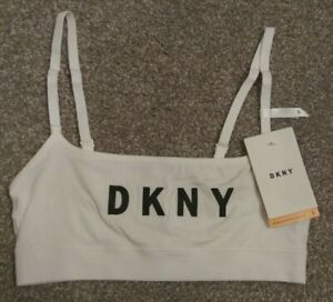 NWT DKNY White Logo Print Seamless Scoop Bralette Top Sz S