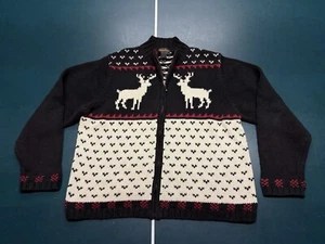 Woolrich Vintage Full Zip Cardigan Sweater Reindeer Nordic Fair Isle Sweater XL - Picture 1 of 5