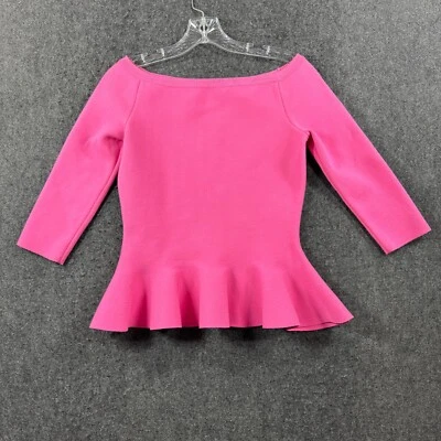 Blusa Oscar De La Renta Para Mujer Pequeña Rosa Peplum Hombro Descubierto Tejido Pesado Foto 1 de 4