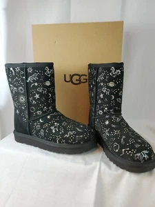UGG Women Boots Classic Short Sz US 5 EU 36 UK 3 Zodiac Bling Black -New Fr Ship - Picture 1 of 7