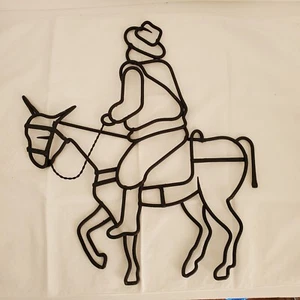 Metal Village Man Messenger Burro Donkey Cowboy Hat Wall Hanging - Picture 1 of 2