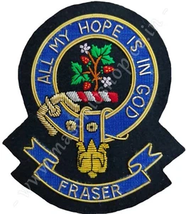 TOPPA RICAMATA A MANO DISTINTIVO CREST CLAN SCOZZESE - FRASER - Foto 1 di 1