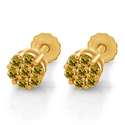 Aretes con racimo de flores de oro amarillo de 10 k con diamantes canarios de 1/4 quilate para hombre y mujer Foto 1 de 3