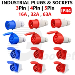 Sockets Connector 3 Phase 16A 32A 63A IP44 Waterproof 3/4/5 Pin Industrial Plugs - Picture 1 of 59