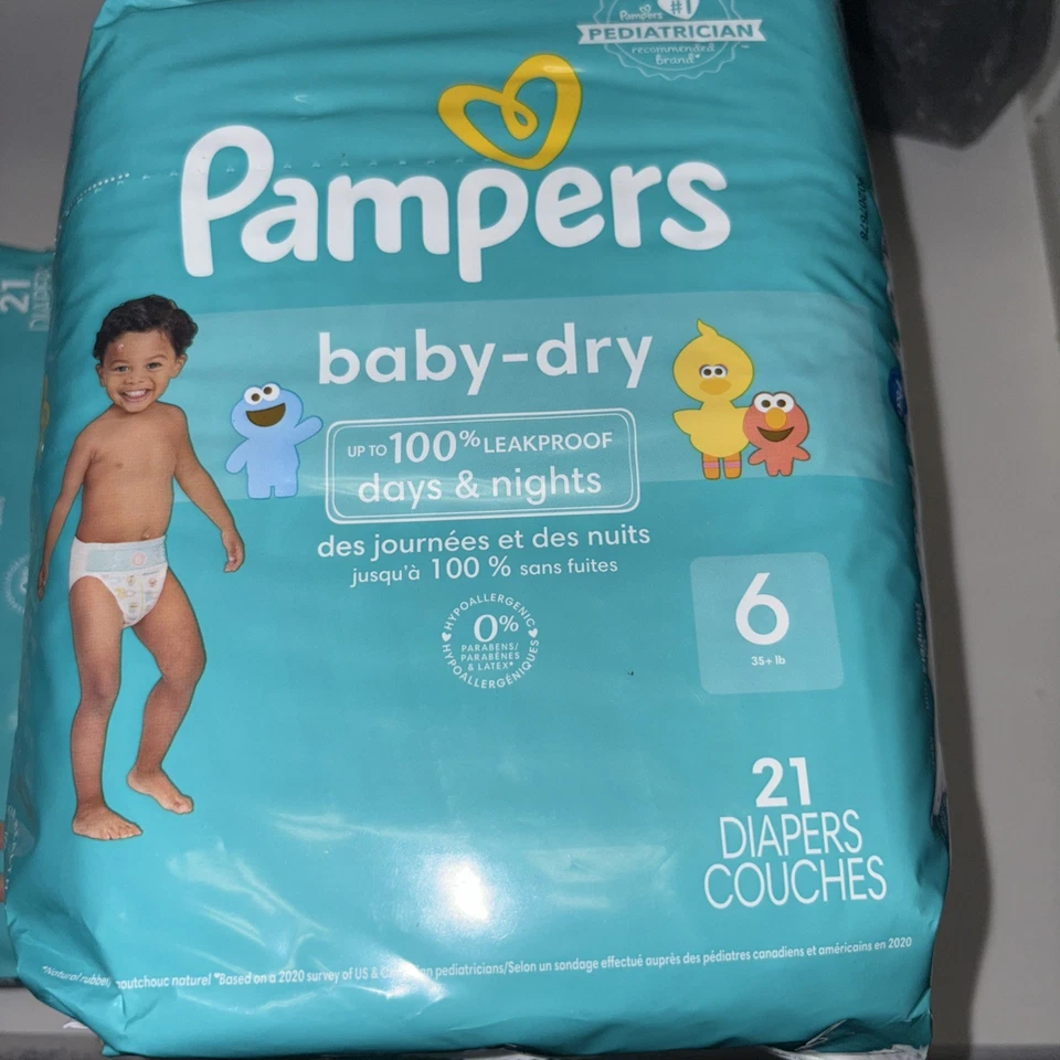 3 PakPampers Baby Dry Diapers Size6 (35+LBS) SESAMESTREET PrintedDiapers21Count  - Image 1 of 4