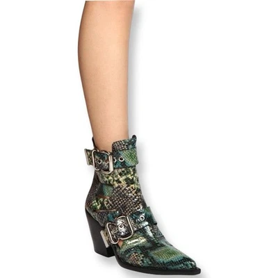 Nuevas Botas de Cuero Jeffrey Campbell Guadalupe Estampado Serpiente Talla 6.5 Foto 1 de 4