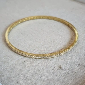 Judith Ripka Gold Clad Sterling Silver CZ Pave Bangle Bracelet 8.5" DS - Picture 1 of 4