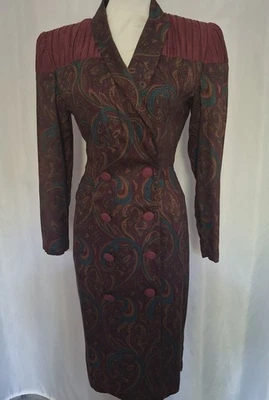 De colección. Vestido Abrigo John Roberts Años 80 Estampado Paisley Doble Pecho EE. UU. Talla 5/6 Foto 1 de 4