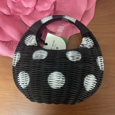 KATE SPADE NEW YORK x TARGET Polka Dot Wicker Crescent Bag Black White - NEW NWT - Image 1 of 4