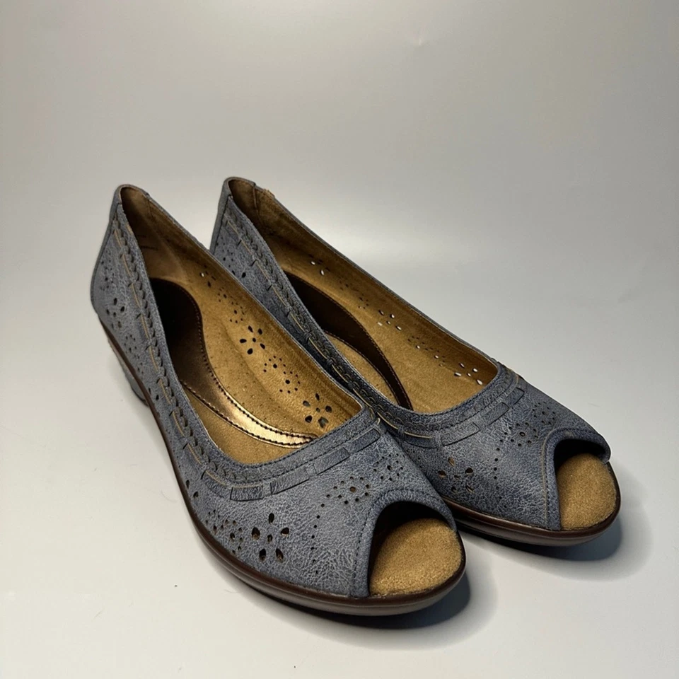 Bass “Ginger” Peep-toe 坡跟女式 11 M 鞋蓝色 — 第 1/4 张图片