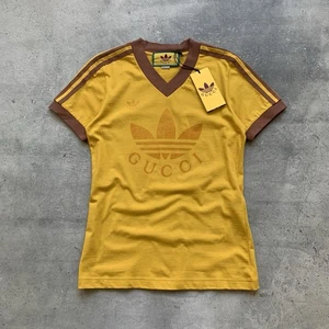 ADIDAS x GUCCI LOGO V-NECK T-SHIRT WOMEN'S SIZE S - Picture 1 of 11