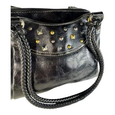 Bolso de Hombro ROSETTI NY De Colección Años 90 Y2K Cartera Cuero Vegano Negro Tachonado Rosa Forrado Foto 1 de 4