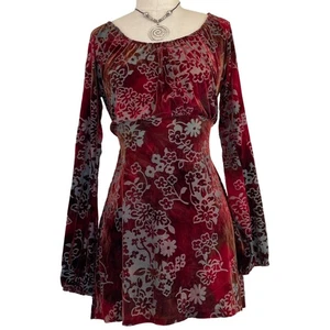 90s Whimsigoth Witchy top Large Burnout Velvet Floral Babydoll Flowy Long Sleeve - Picture 1 of 6