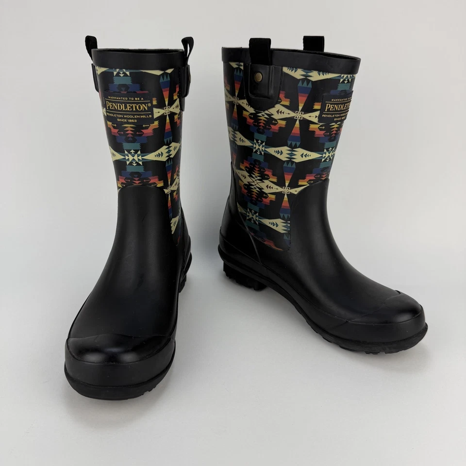 Pendleton Boots Womens Size 6 Black Rubber Rain Aztec Pattern Waterproof Outdoor - Image 1 of 4