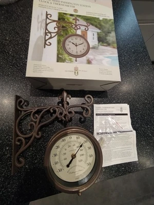 Double Sided Paddington Station Clock & Thermometer by Outside In Designs - NEW - Image 1 of 4
