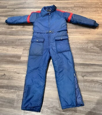 Vintage Sears Snowmobile Suit Belted Insulated Coveralls Blue Youth Size 18 - Image 1 of 4