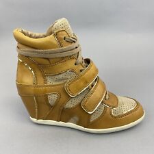 ASH Limited Tan Leather HI Top Lace Hidden Wedge Trainers Bootie Boots 37 UK4