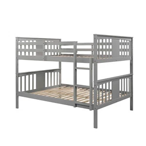 Wooden Full over Full Bunk Bed Frame With Ladder Guardrail For Teens Adults Gray - Picture 1 of 9