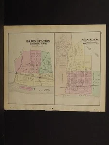 Pennsylvania Beaver County Map Baden Station St.Clair 1876 Dbl Side Q4#84 - Picture 1 of 2