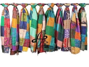 Lotto 20 pezzi sciarpe indiane fatte a mano collare Kantha seta bandana all'ingrosso 18x72" - Foto 1 di 8