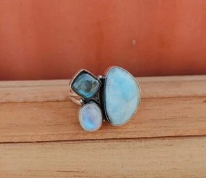 Anillo Larimar Con Labradorita Plata 925 Joyería Hecho a Mano Anillo Todos los Tamaños - Imagen 1 de 4