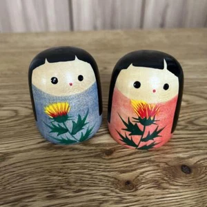 Kokeshi Japanese Wooden Doll Vintage Antique Maruyama Set Lot of 2 - Picture 1 of 5