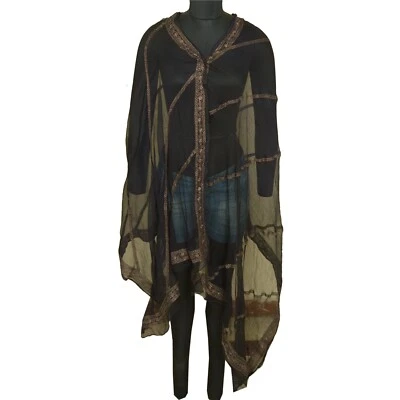 Bufandas bordadas Sanskriti vintage largas negras dupatta/estola pura gasa seda Foto 1 de 4