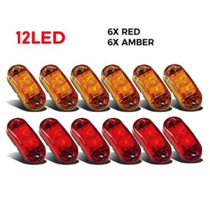 12 PCS/Set Marker Lights LED Truck Trailer Oval Clearance Side Light Amber Red - Picture 1 of 12