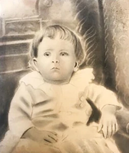 FOTO ANTIGUA DE BEBÉ HECHA EN CARBÓN/LÁPIZ - Imagen 1 de 4