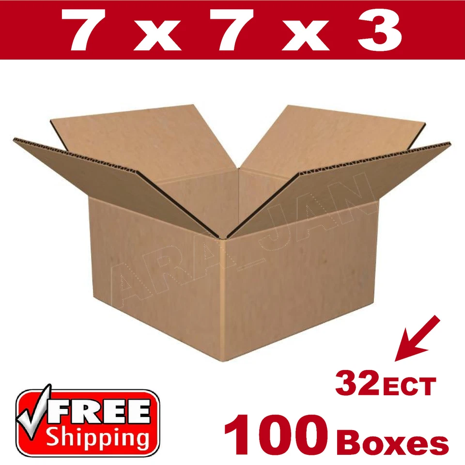 100 - 7x7x3 Cardboard Boxes Mailing Packing Shipping Box 32ECT Corrugated Carton - Image 1 of 1