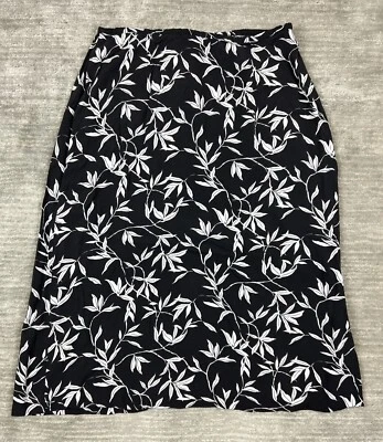 Falda Jaclyn Smith Mujer 20 Negro Blanco Hojas Cremallera Trasera Hecha en EE. UU. Midi Foto 1 de 4