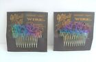 Vintage Nib Willow's Web Hand Crochet And Knit Wire Colorful Slide Hair Combs