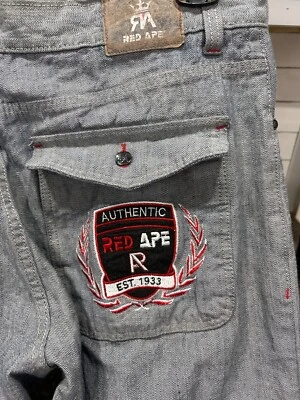 red ape faded black denim jeans with applique pocket 40x30 - Image 1 of 4