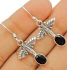 Natural Dragonfly Faceted Black Tourmaline 925 Sterling Silver Earrings NW3-5