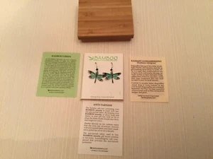 Bambus Schmuck Strahlende LIBELLE Cloisonne OHRRINGE STERLINGSILBER Hänger + Box - Bild 1 von 3