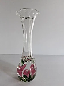 Joe St. Clair Pink Flowers Paperweight Glass Vase - Picture 1 of 5