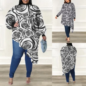 Women's Floral Baggy Tops Pullover Ladies Long Sleeve Holiday Blouse Plus Size - Picture 1 of 16