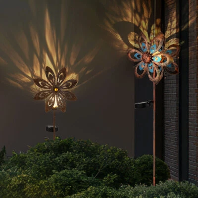 Windrad Solarlampe Außenlampe Blume Gartendeko LED Stecklampe rost gold 2er Set - Bild 1 von 4