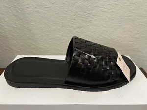 Leo Pucci Men's Woven Leather One Band Sandals Slides Black Brown US Sizes 11 12 - Picture 1 of 6
