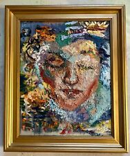 Abstract Girl, Original Oil Painting, Golden Frame