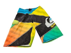 Vtg Quiksilver Boy's Medium Multicolor Logo Board Shorts Swim Trunks - Picture 1 of 5