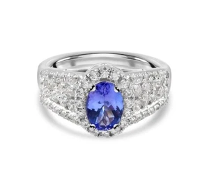 Genuine Natural Tanzanite and Zircon Ring Platinum Plated 925 Silver 2.58 Ct - O - Picture 1 of 6