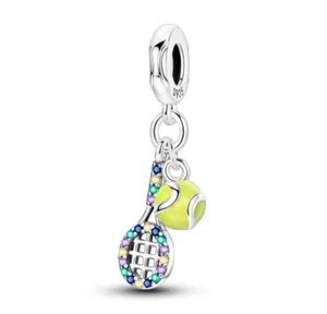 Tennis Racket and Ball Charm S925 Sterling Silver Charms fits all Bracelet - Picture 1 of 1